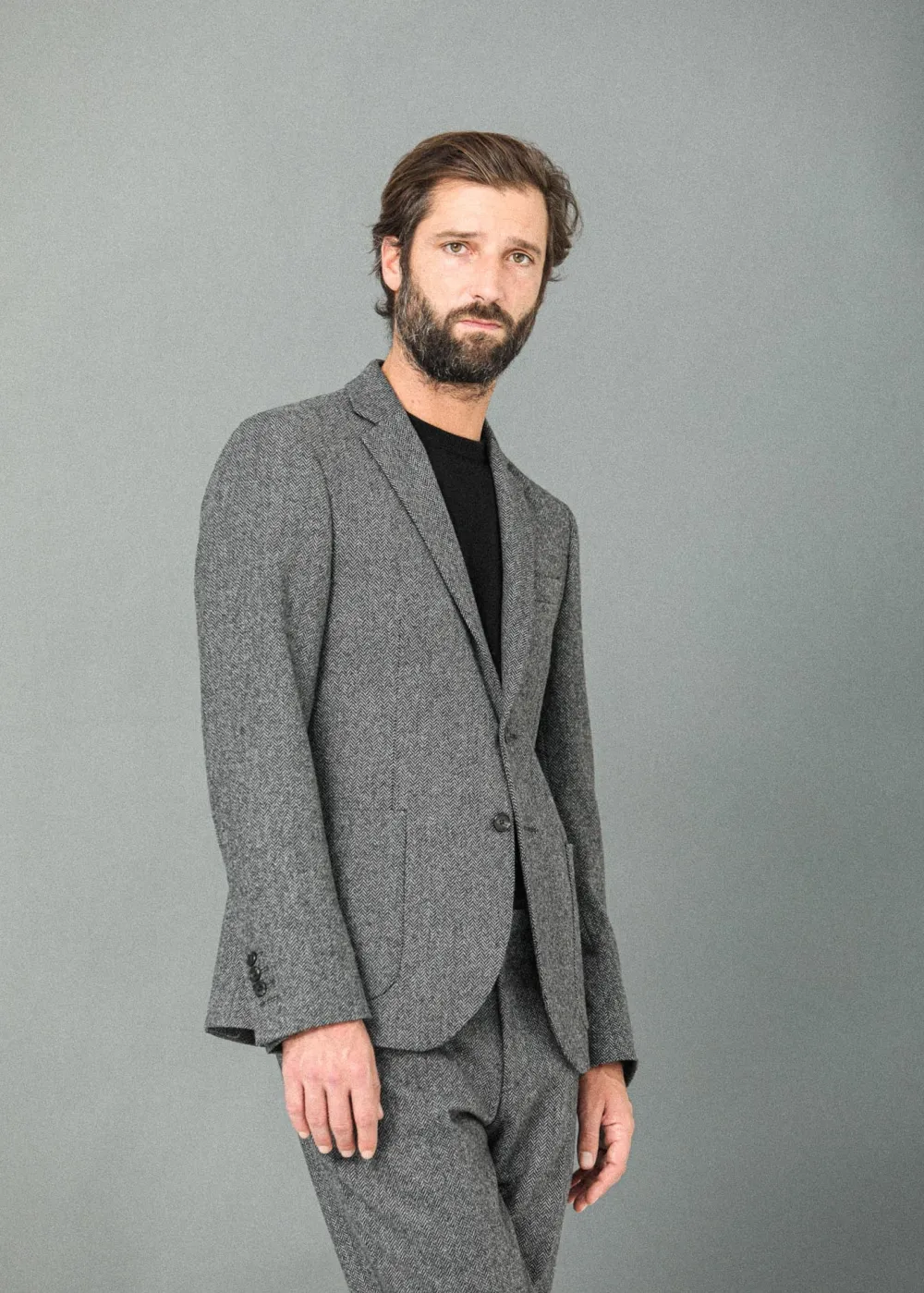 Drapeau Noir Blazer Laine Mérinos Moon Chevrons Gris Cheap