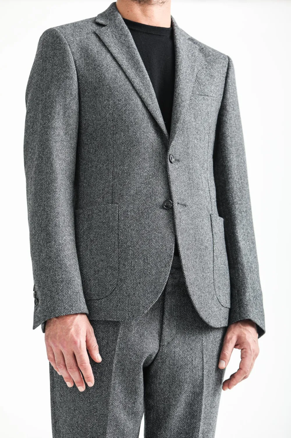 Drapeau Noir Blazer Laine Mérinos Moon Chevrons Gris Cheap