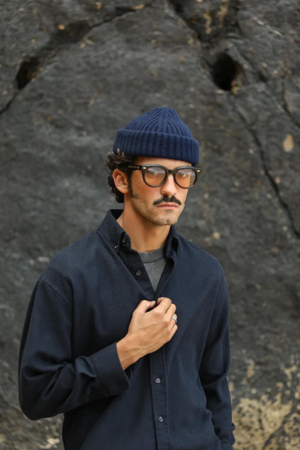 Drapeau Noir Bonnet Laine & Alpaga Navy Flash Sale