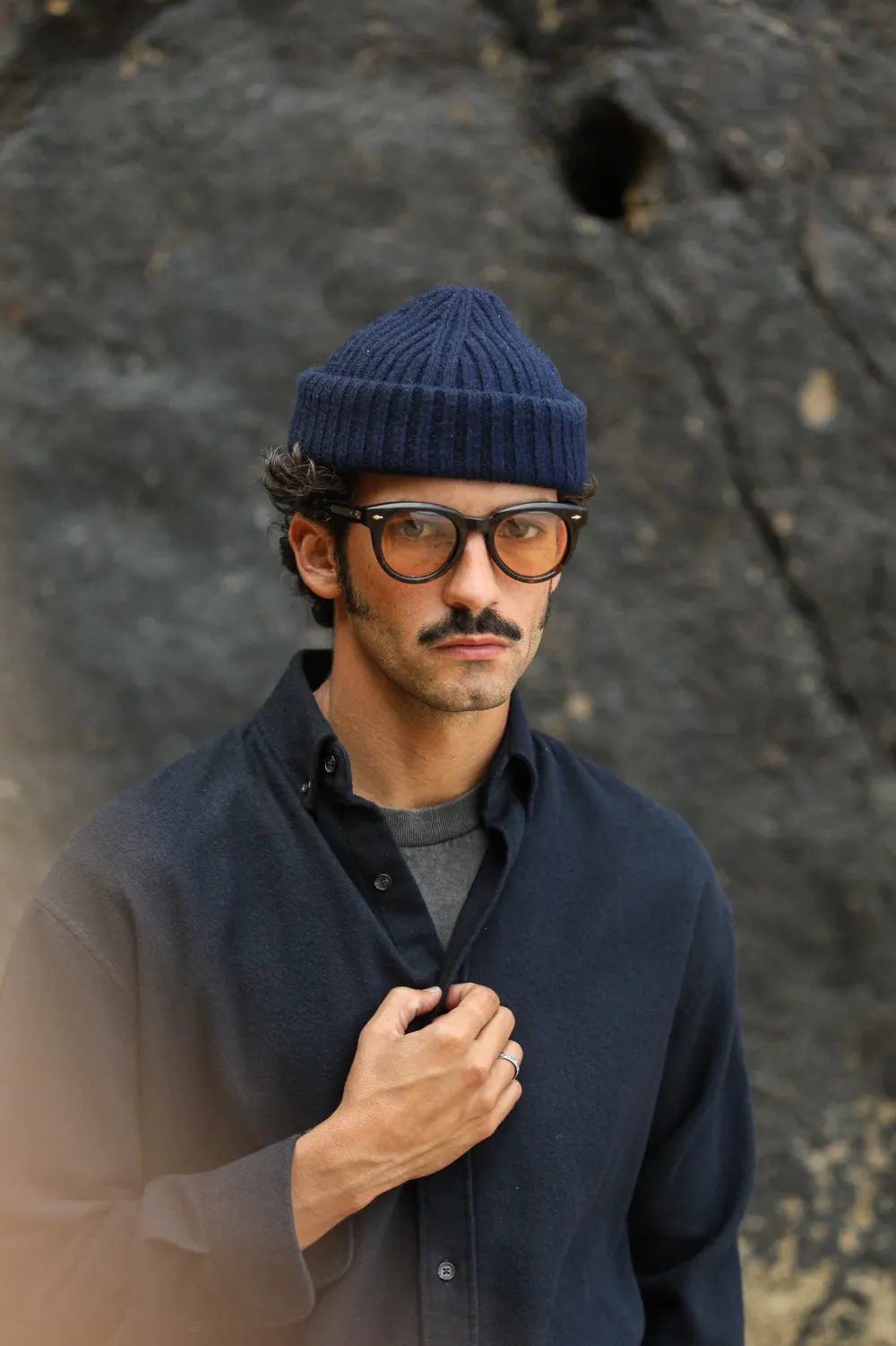 Drapeau Noir Bonnet Laine & Alpaga Navy Flash Sale
