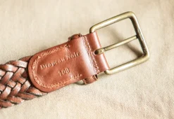 Drapeau Noir Ceinture Cuir Tressée Cognac Discount