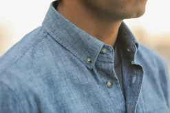 Drapeau Noir Chemise Chambray Japonais - Rétro Fit Blue Cheap