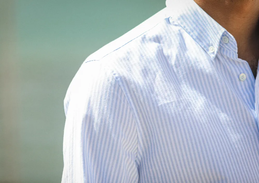Drapeau Noir Chemise Oxford Rayée Bleu - Retro Fit Stripes Blue Clearance