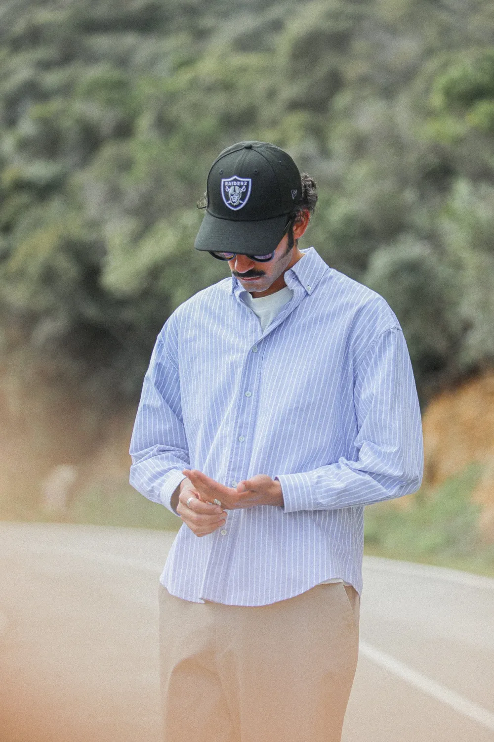 Drapeau Noir Chemise Oxford Rayures Larges Bleue - Modern Fit Big Stripes Blue Outlet