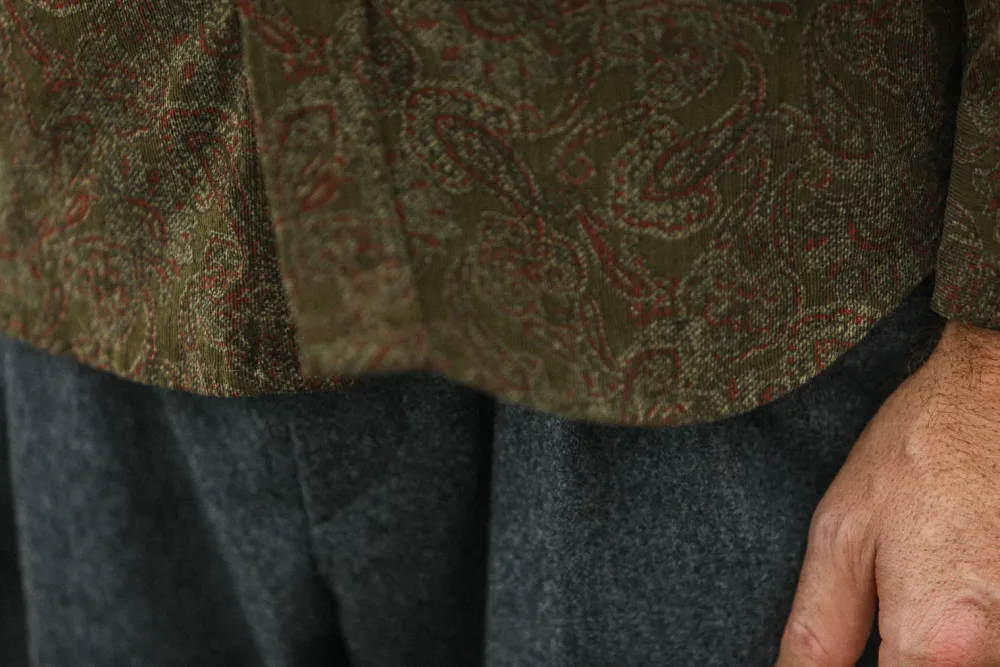 Drapeau Noir Chemise Velours Japan Paisley - Modern Fit Khaki Sale