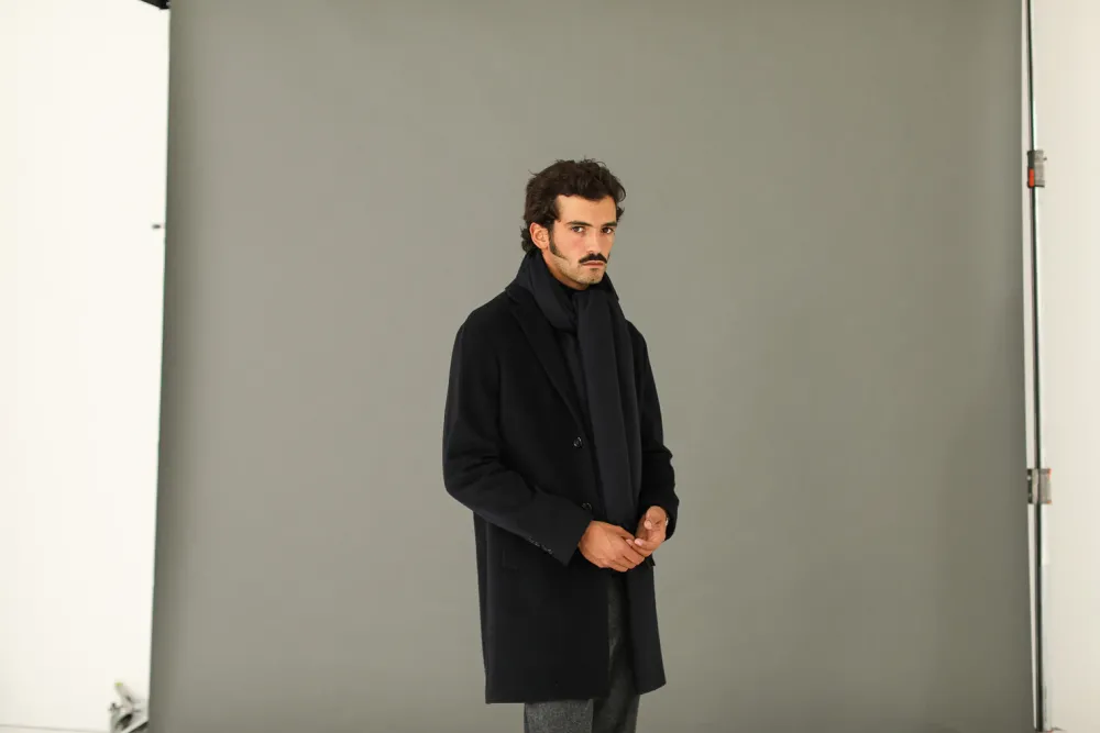 Drapeau Noir Echarpe Oversize Lambswool Marine Navy Clearance