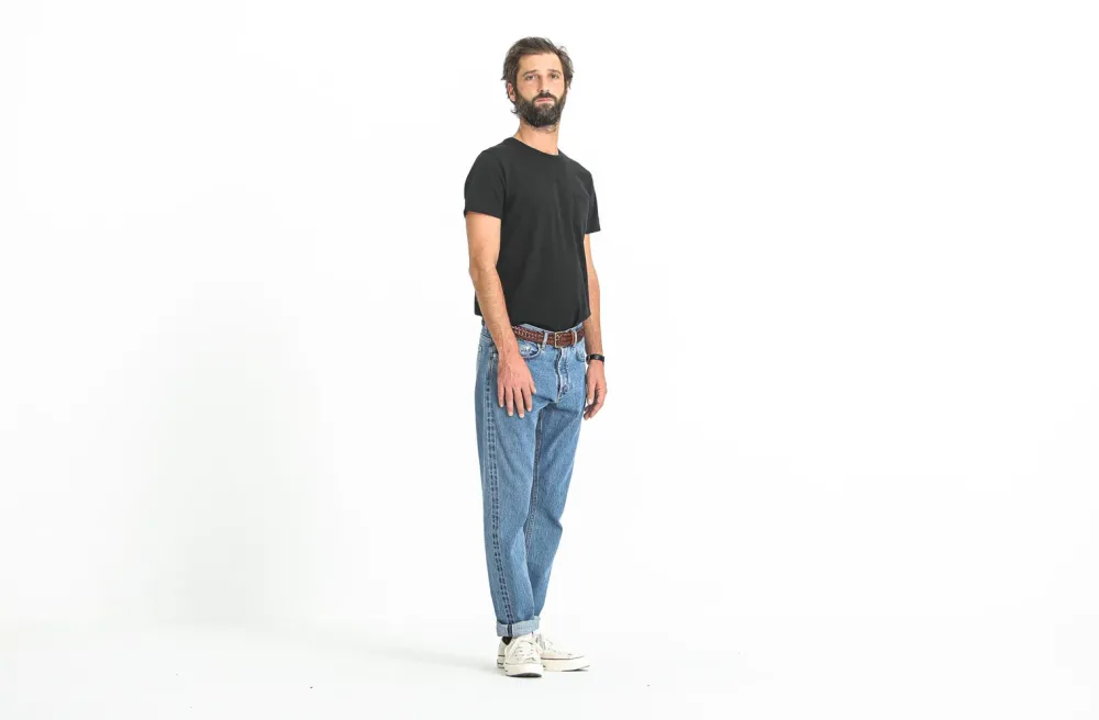 Drapeau Noir Jean Kurabo Selvedge Bleached Tapered Light Blue Shop