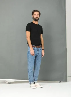 Drapeau Noir Jean Kurabo Selvedge Bleached Tapered Light Blue Shop