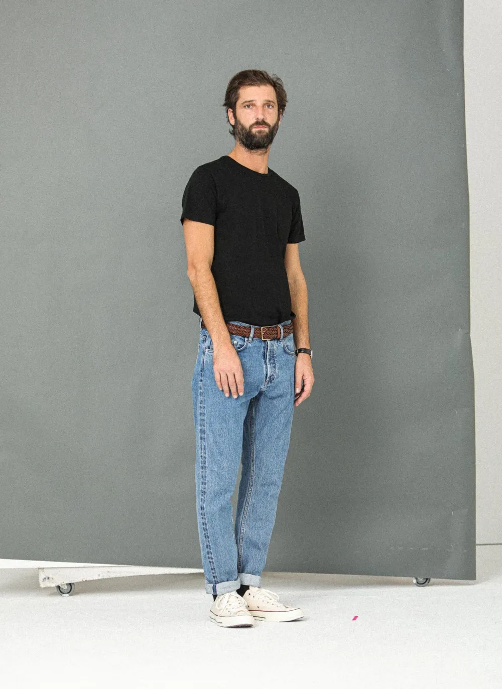 Drapeau Noir Jean Kurabo Selvedge Bleached Tapered Light Blue Shop