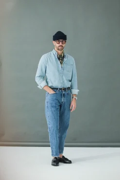 Drapeau Noir Jean Selvedge Blue Bleach - Athletic Fit Light Blue Cheap