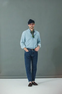 Drapeau Noir Jean Selvedge Blue Stonewash - Tapered Fit Bleu Best Sale