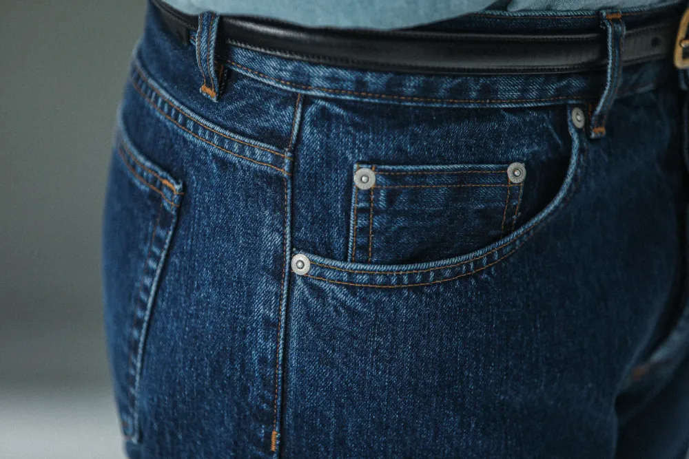 Drapeau Noir Jean Selvedge Blue Stonewash - Tapered Fit Bleu Best Sale