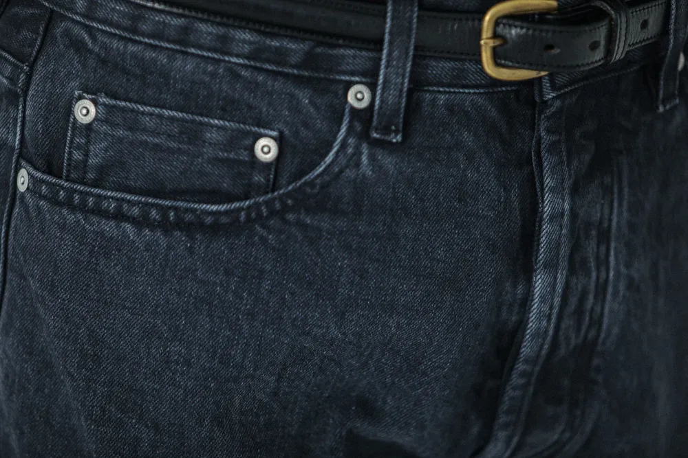 Drapeau Noir Jean Selvedge Noir Stonewash - Athletic Fit Flash Sale