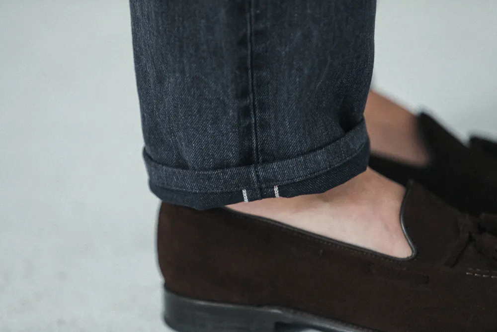 Drapeau Noir Jean Selvedge Noir Stonewash - Athletic Fit Flash Sale