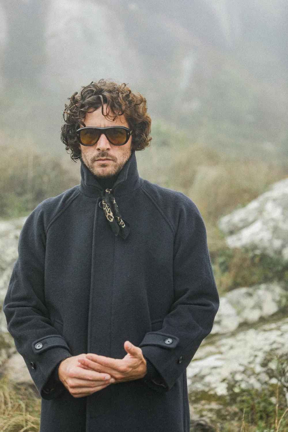 Drapeau Noir Manteau Balmaccan Laine & Cachemire Marine Clearance