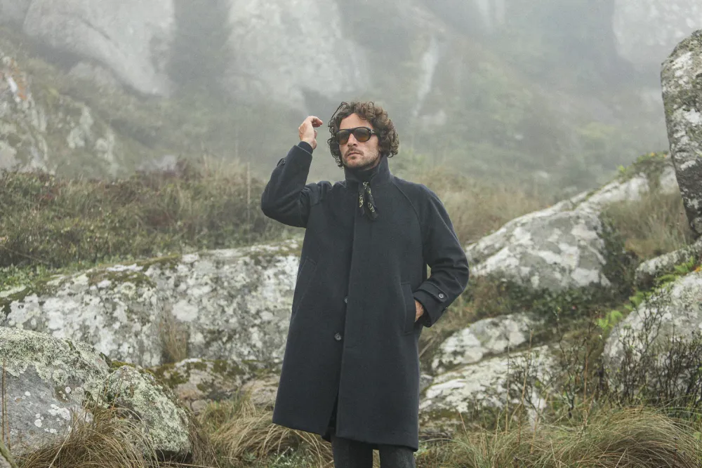 Drapeau Noir Manteau Balmaccan Laine & Cachemire Marine Clearance