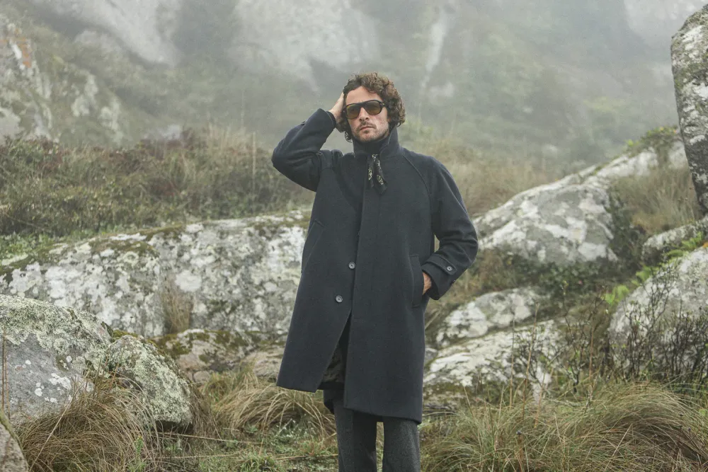 Drapeau Noir Manteau Balmaccan Laine & Cachemire Marine Clearance