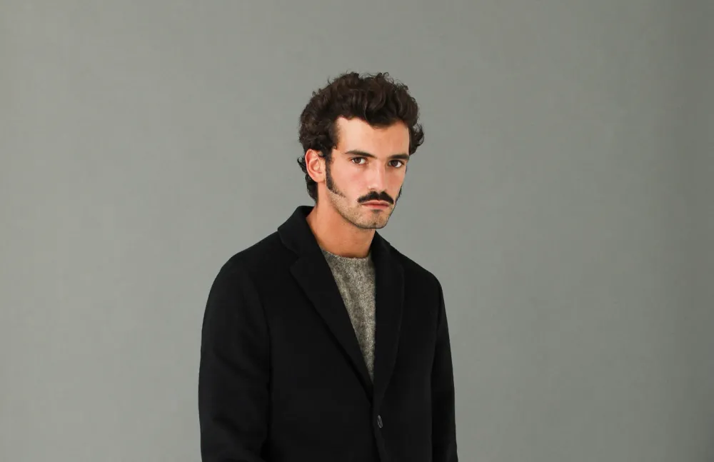 Drapeau Noir Manteau Confort Laine & Cachemire Noir Black Best