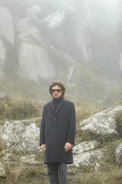 Drapeau Noir Manteau Long Laine & Cachemire Navy Discount