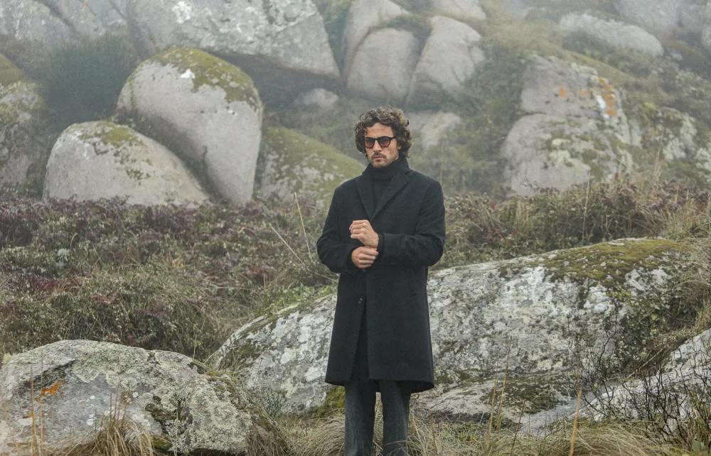 Drapeau Noir Manteau Long Laine & Cachemire Noir Black Shop