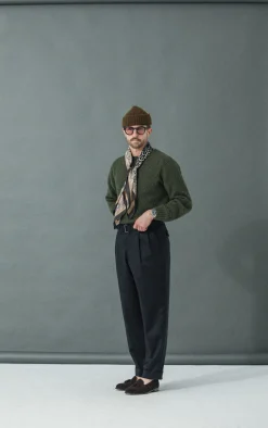 Drapeau Noir Pantalon Double Pince Flanelle - Coupe Balloon Navy Outlet