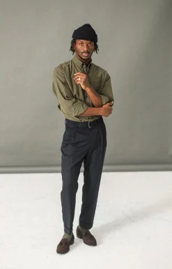 Drapeau Noir Pantalon Flanelle à double pinces - Marine Navy Hot