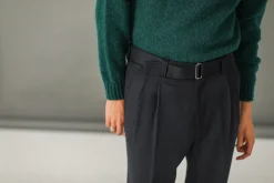 Drapeau Noir Pantalon Flanelle à double pinces - Marine Navy Hot