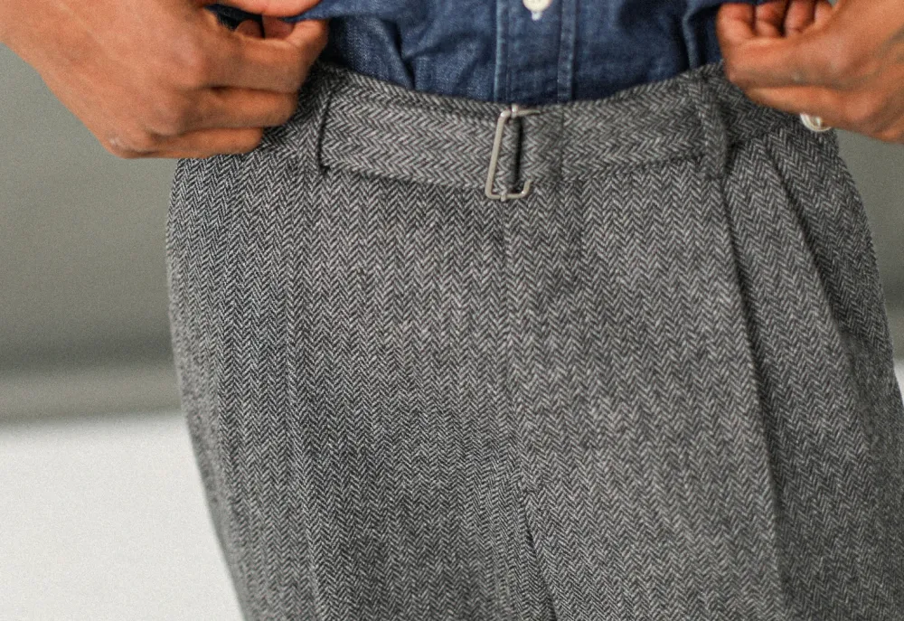 Drapeau Noir Pantalon Flanelle à Double Pince - Chevrons Gris Hot
