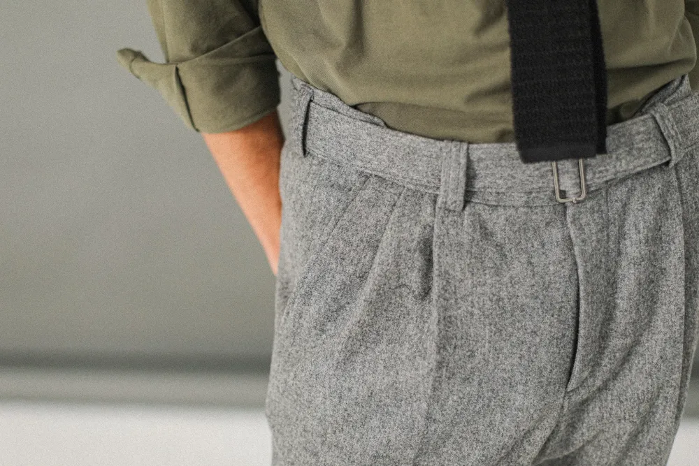 Drapeau Noir Pantalon Flanelle double pinces - Gris Clair Light Grey Cheap