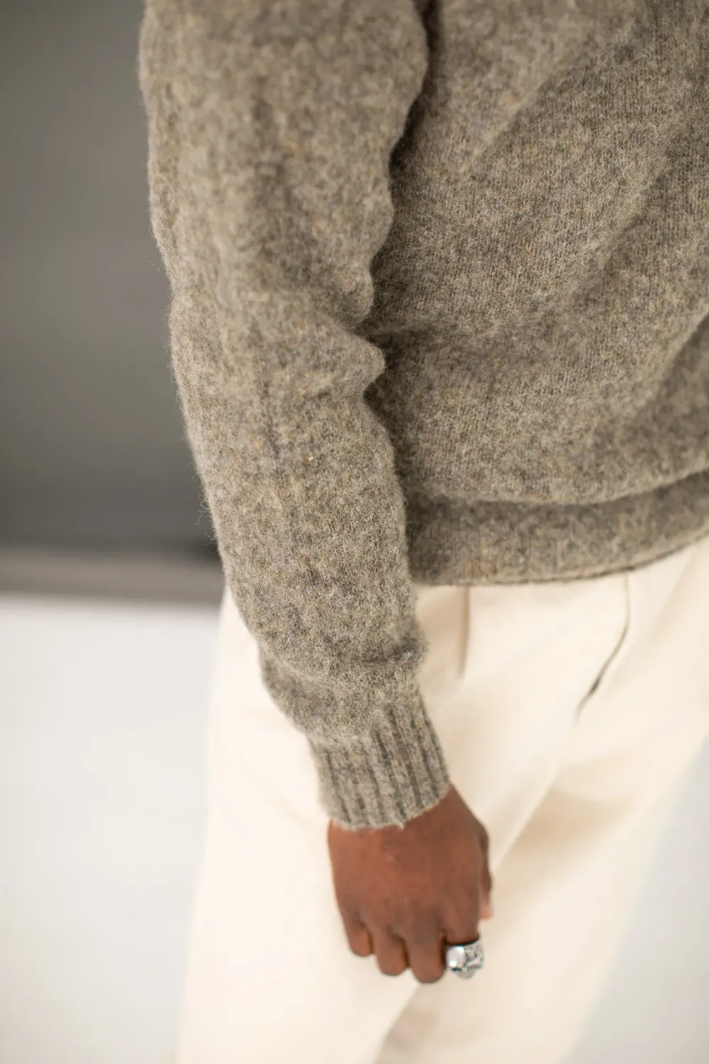 Drapeau Noir Pull Shetland "Shaggy" Gris Light Grey Online