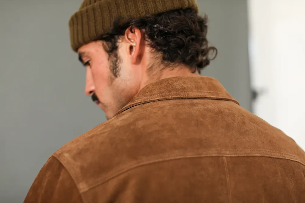 Drapeau Noir Surchemise Cuir Suédé Tabac Marron New