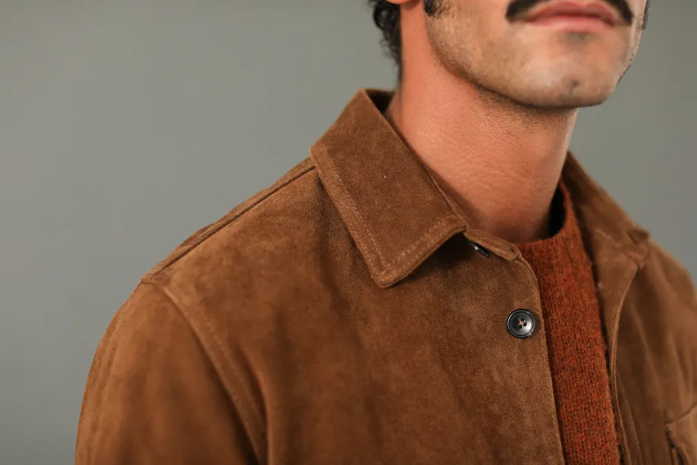 Drapeau Noir Surchemise Cuir Suédé Tabac Marron New
