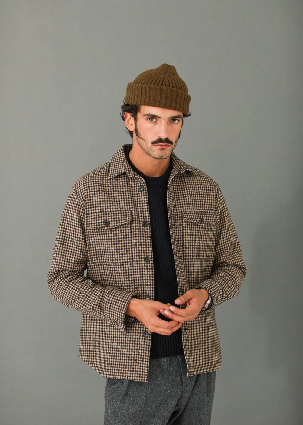 Drapeau Noir Surchemise Lambswool Pied de Poule Brown Flash Sale