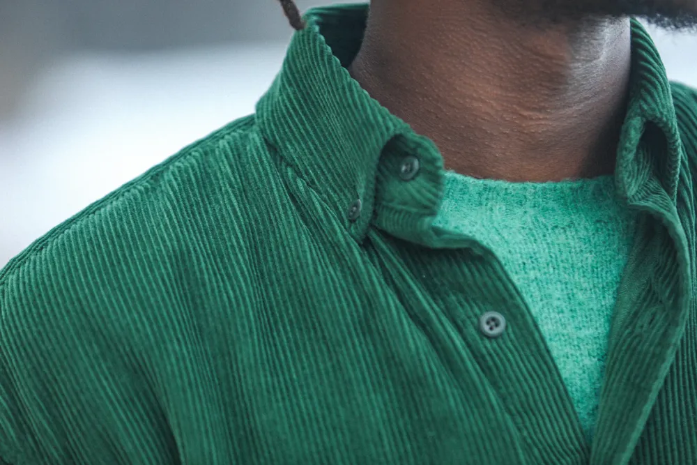 Drapeau Noir Surchemise Velours e - Modern Fit Vert Best Sale