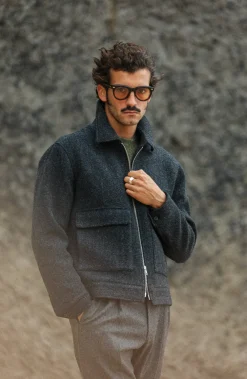 Drapeau Noir Veste Aviator Laine Chevrons Blue Marine New
