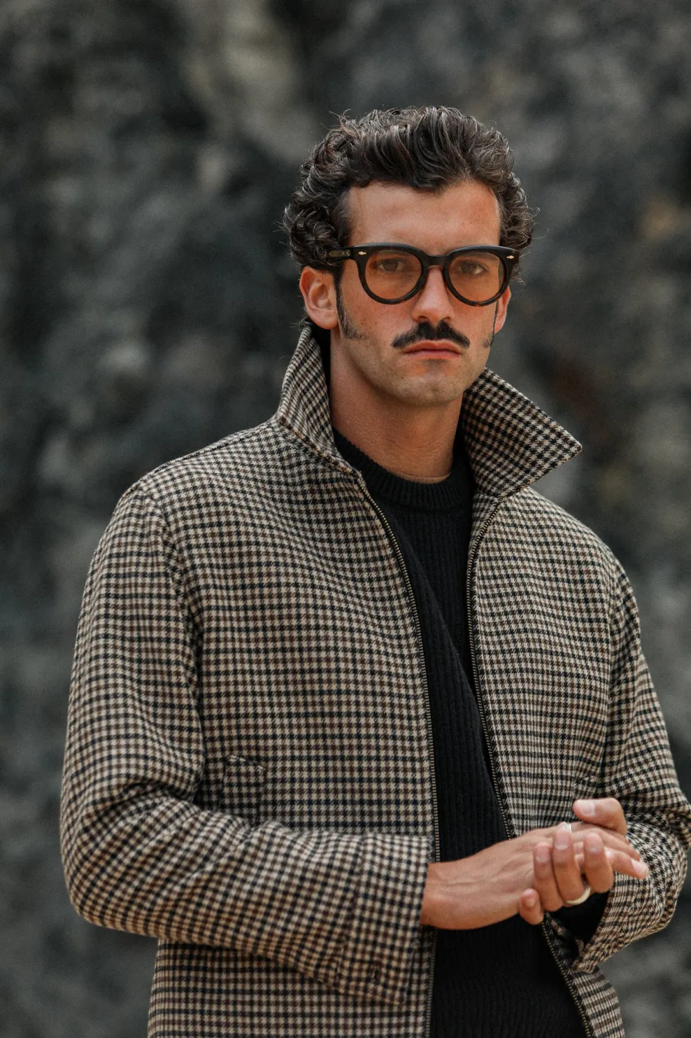 Drapeau Noir Veste Laine Pied de Poule Beige Shop