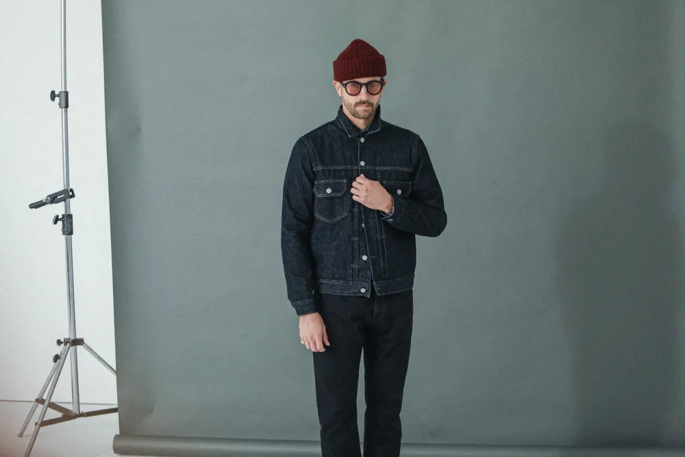 Drapeau Noir Veste "Type II" Denim Japonais Brut Indigo Sale